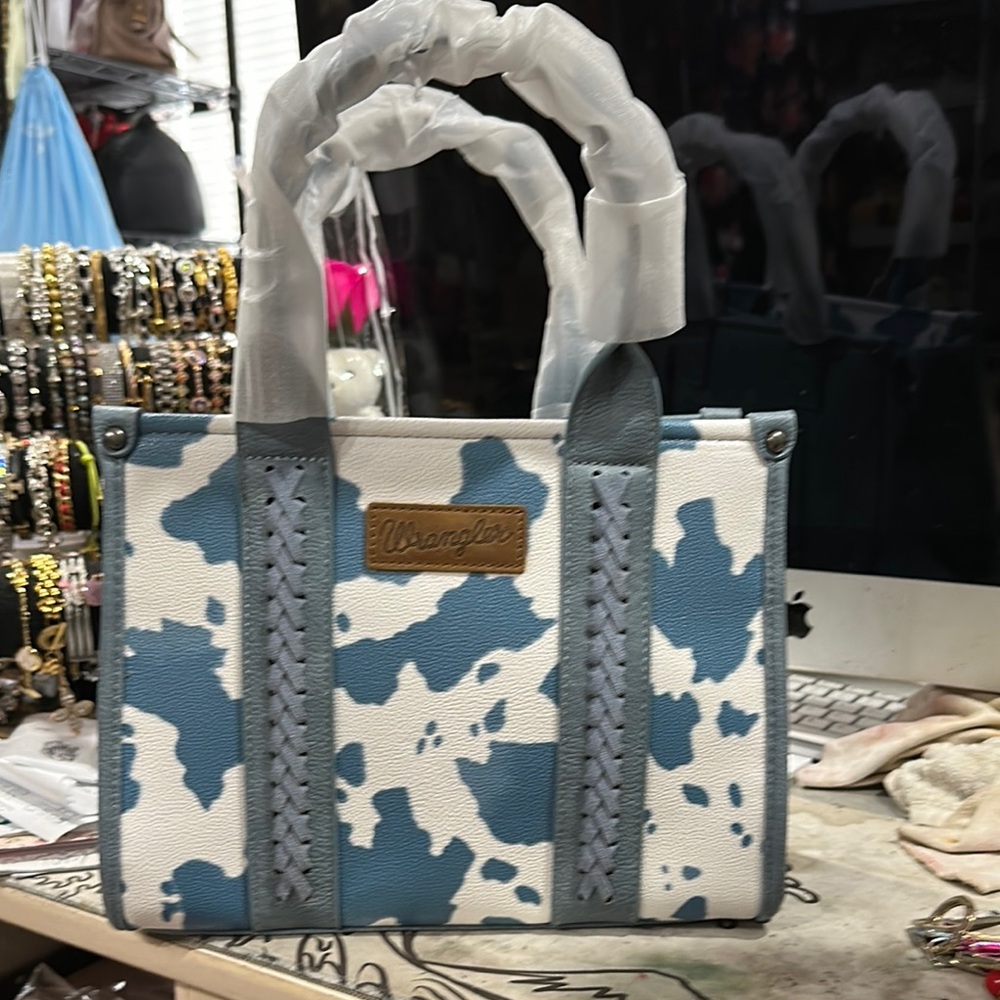 Wrangler Blue and White Tote Bag with Lace-Up Detailing